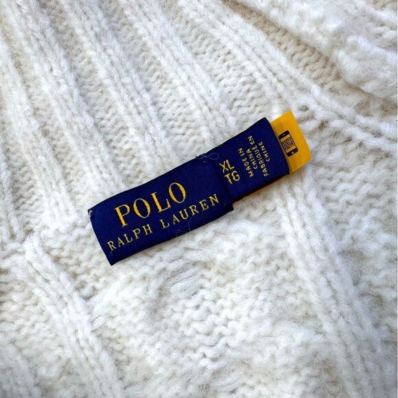Polo Ralph Lauren Aran Knit Wool Alpaca Blend Mock Turtleneck Sweater in Cream - Picture 15 of 16